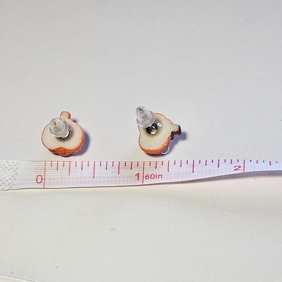 Sparkly Orange Halloween Pumpkin Googly Eye Earrings Tiny Festive - Picture 5 of 8